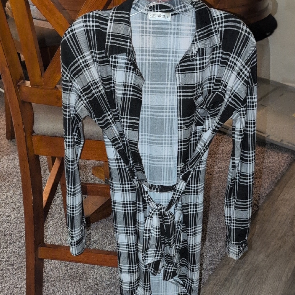 Stylish Black and White Plaid Button Down Shirt